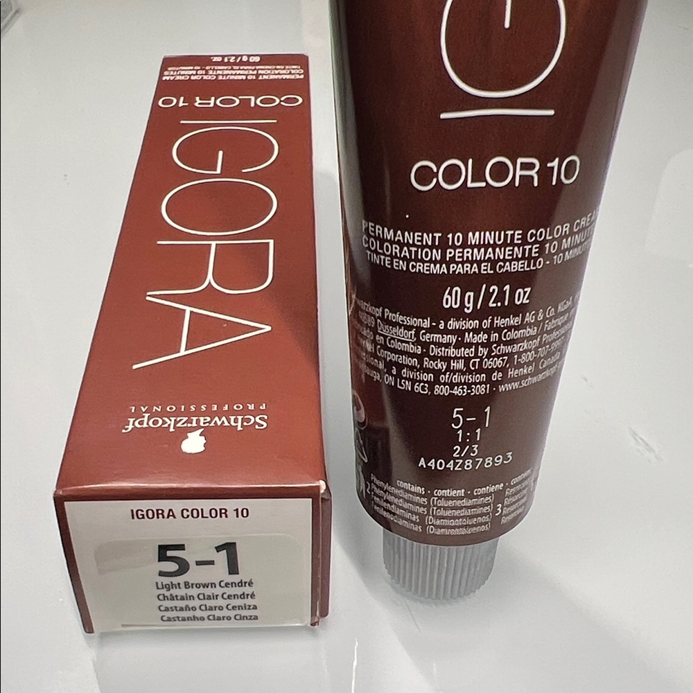5-1 Igora permanent Color 10 in Light Brown Cendre. 10 minute color cream.